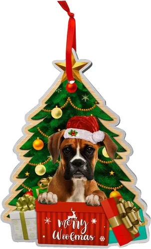 Adornos de perro boxer para árbol de Navidad, adorno de aluminio boxer, decoración de Navidad 2023 para amantes de los boxeadores, mamá de perro,