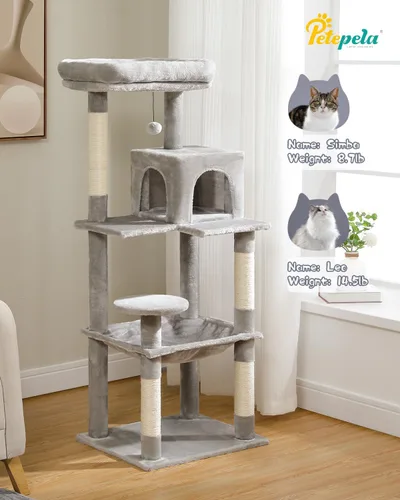Miniatura 7 de PETEPELA Árbol para gatos de 56.3 pulgadas de alto para gatos de interior, torre para gatos de varios niveles con hamaca súper grande
