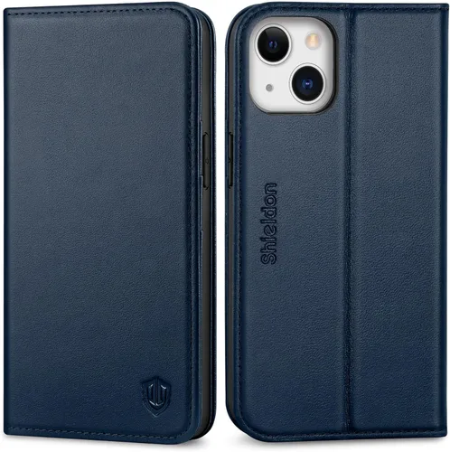Miniatura 14 de SHIELDON Funda tipo cartera para iPhone 13 de 6.1 pulgadas, estuche tipo folio de piel auténtica con función atril y bloqueo RFID, ranuras para Rojo