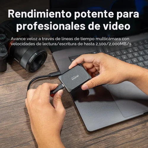 Miniatura 2 de Crucial X10 Pro SSD portátil de 4 TB, lectura de hasta 2100 MB/s, escritura de 2000 MB/s, 3.2 USB-C, unidad de estado sólido externa, almacenamiento