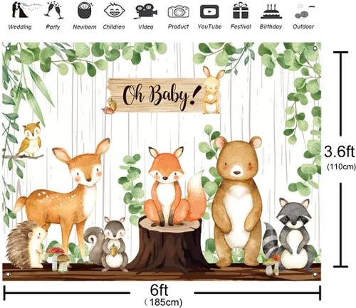 Miniatura 2 de Pancarta de fondo de baby shower de bosque, decoraciones de baby shower para niños y niñas, tela grande, temática de animales de selva, suministros