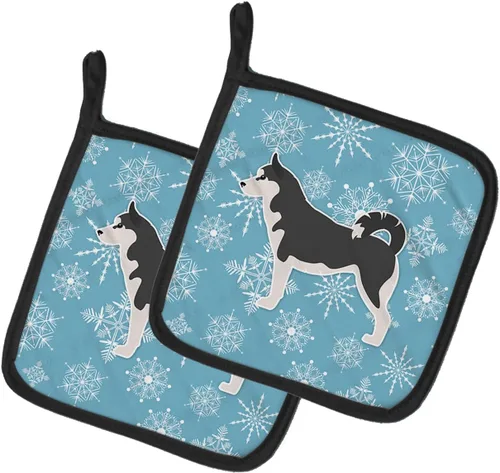 Caroline's Treasures BB3580PTHD - Juego de soportes para ollas de cocina con copos de nieve de invierno y husky siberiano, resistentes al calor,