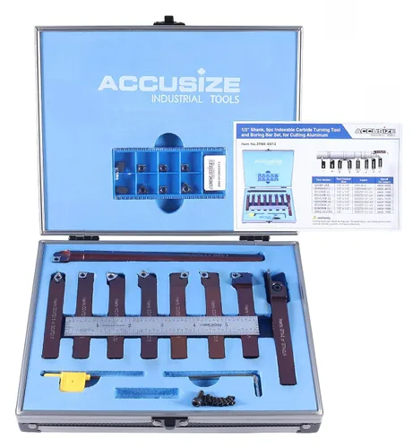 Miniatura 11 de Accusize Industrial Tools 1/2" 9 piezas/juego, herramientas de torneado de carburo indexables y barra de mandrinar, 2988-0012 1/2" Shank 9pc