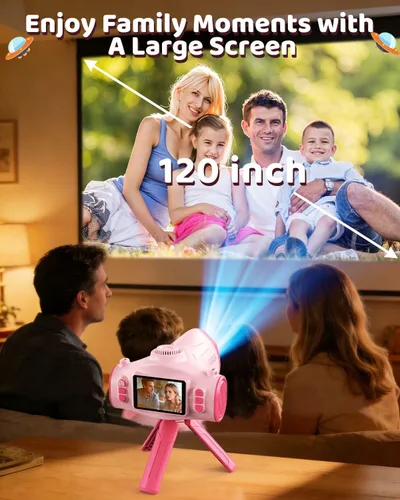 Miniatura 5 de Cámara para niños con proyector, cámara digital HD 1080P para niños de 3 a 12 años, grabadora de video fotográfico de 48 MP con soporte, tarjeta SD