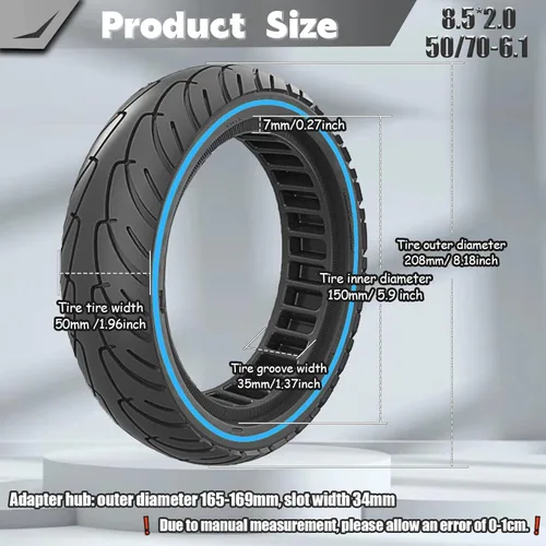 Miniatura 3 de Neumático sólido de 8.5 x 2.0, neumático de repuesto 50/75-6.1 8 1/2x2, neumático de scooter de 8.5 pulgadas apto para Gotrax GXL V2 iScooter i9/i8