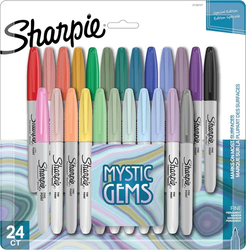 Sharpie Marcadores permanentes de punta fina con marcadores de color de gema mística surtidos, 24 unidades