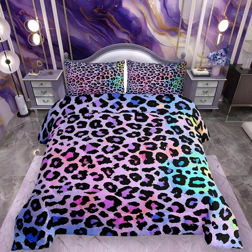 Miniatura 24 de Erosebridal Juego de ropa de cama de guepardo con rosa roja, juego de edredón con estampado de leopardo y gato, edredón romántico de plumón, Multi 03