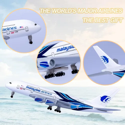 Miniatura 4 de Modelo Avión Escala 1:300 Malasia Airbus 380 Modelo Avión Metal Aleación Diecast Plane para Regalo y Decoración