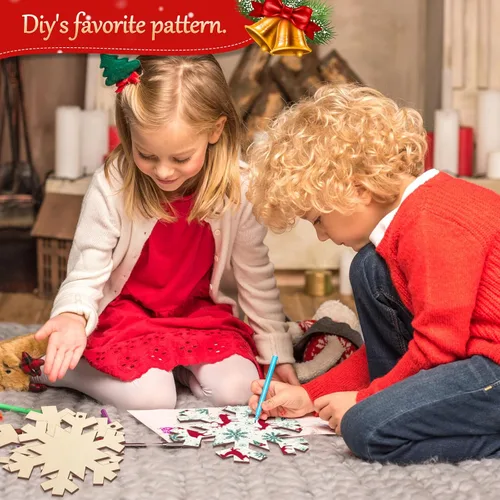 Miniatura 4 de Adornos de Navidad de Madera de Gran Tamaño de 7 Pulgadas para Pintar 10 PCS, Recortes de Copos de Nieve en Blanco DIY, Adorno de Madera Sin