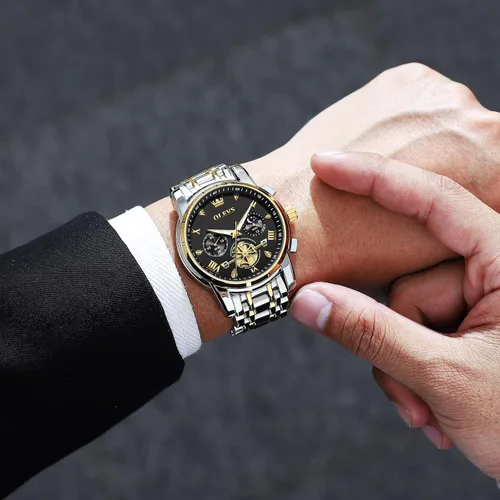 Miniatura 7 de OLEVS Relojes para hombre de acero inoxidable con cronógrafo, reloj de pulsera grande analógico de cuarzo, relojes de vestir impermeables de moda