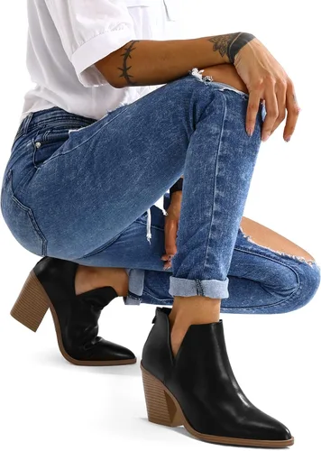 Miniatura 4 de mysoft Botines para mujer, con puntera puntiaguda, gruesos, apilados, tacón medio