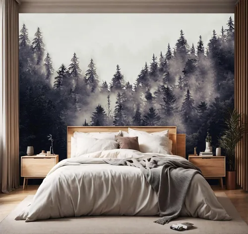 Miniatura 27 de Papel tapiz de tela con diseño de paisajes forestales verdes, bosques, árboles, sala de estar, dormitorio, baño, selva, mural de pared - 91 x 65