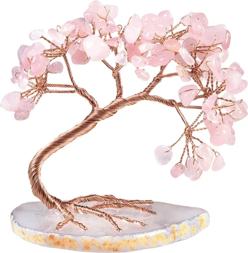 Miniatura 12 de Nupuyai Árbol de dinero de cristal curativo de alambre de cobre de 3-4 pulgadas para la buena suerte, base de rodajas de ágata bonsái, decoración