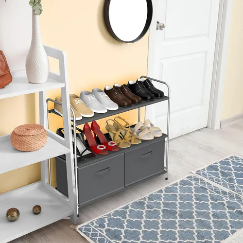 Miniatura 6 de Simple Houseware Almacenamiento de armario de 3 niveles con 2 cajones, gris oscuro