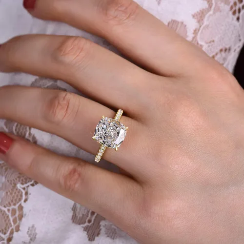 Miniatura 5 de RODIFFY Anillo de compromiso de corte cojín de 4 quilates para mujer, anillo de compromiso chapado en oro blancorosa de plata de ley 925 de 18