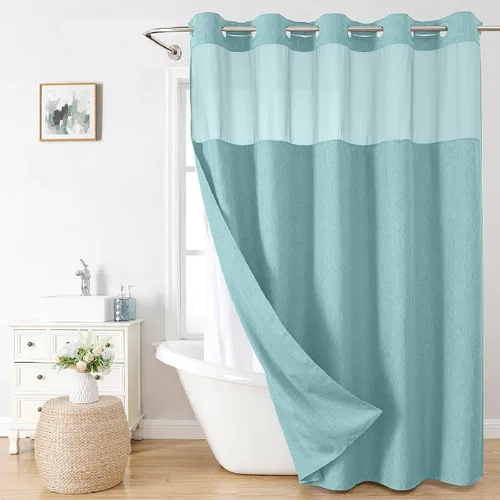 Miniatura 23 de eachope-Cortina de ducha de lino texturizado, forro de tela a presión, no necesita ganchos, ventana superior de malla, cal. hotelera de lujo, Crema