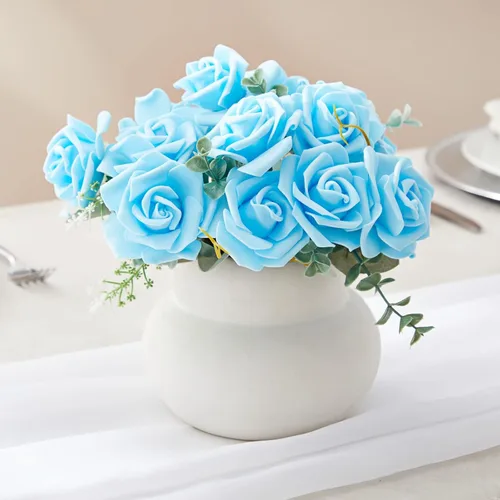 Miniatura 5 de Juvale – 100 unidades de rosas artificiales para decoración de bodas, baby showers, manualidades, 3 pulgadas Azul