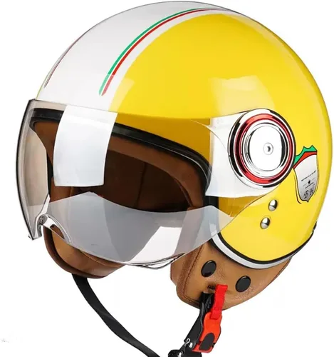 Miniatura 9 de Casco de motocicleta aprobado por el DOT, casco retro 3/4 de cara abierta con visera, casco vintage para scooter para mujeres y hombres adultos