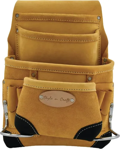Style n Craft Bolsa de herramientas y uñas de carpintero de 10 bolsillos, bolsa de herramientas de cuero resistente, bolsa de cuero de grano Amarillo