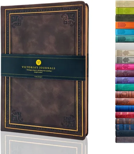 Miniatura 7 de VICTORIA'S JOURNALS Diario Vintage de Cuero Sintético con Tapa Dura Cuaderno Rayado Diario de Viaje de Aspecto Antiguo, Tamaño A5 5.7'' x 8.1'' Gris