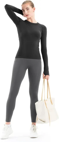 Miniatura 4 de MathCat - Camisetas de entrenamiento sin costuras para mujer, camisetas de yoga de manga larga, camiseta deportiva para correr, camiseta atlética