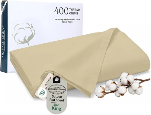 Miniatura 63 de Royale Linens Sábana Plana de Algodón Peinado de Fibra Larga 100% de 300 Hilos - Súper Suave - Sábanas Superiores - Sábana Plana Queen Vendida por