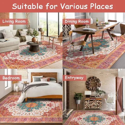 Miniatura 5 de Moynesa - Alfombra ultrafina rosa de 9x12 - Grandes alfombras de dormitorio para sala de estar, alfombra antideslizante y sin desprendimiento