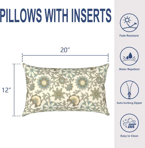 Miniatura 255 de Juego de 2 almohadas para exteriores de 16 x 16 pulgadas, repelentes al agua con interiores, para muebles de patio, hogar, jardín, geometría bohemia