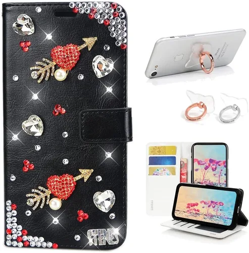 Miniatura 8 de Bling - Funda tipo cartera compatible con iPod Touch 5 y iPod Touch 6, elegante funda de piel con diseño de estrella y mariposa 3D hecha a mano