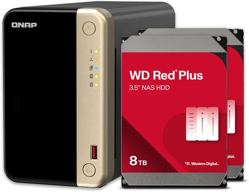 QNAP TS-264-8G-28WD-US NAS de escritorio de alto rendimiento de 2 bahías con capacidad de almacenamiento de 8 TB, paquete RAID1 WD Red Plus HDD