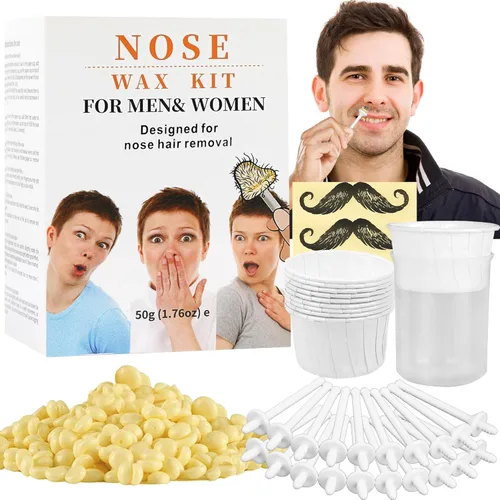 Kit de cera nasal de CoFashion - 1.76 oz de cera para depilación, 20 aplicadores (hasta 20 usos), 10 vasos de papel para depilación de nariz y orejas