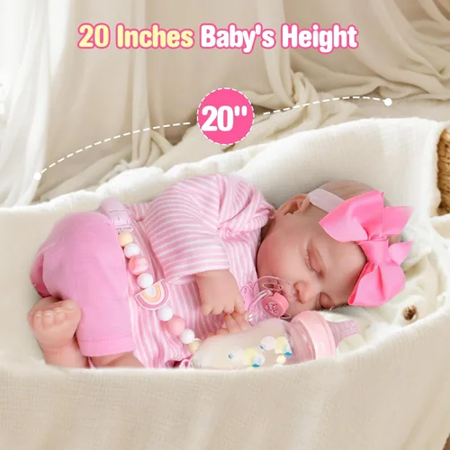 Miniatura 6 de Aori Muñecas Reborn Baby Girl – 20 pulgadas realista recién nacido de tela ponderada cuerpo de tela realista con características pintadas a mano