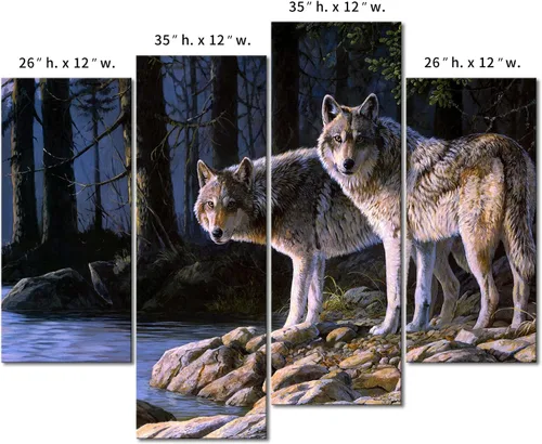 Miniatura 6 de Dos lobos en la orilla del río, bosque, arte de pared, cuadros de lobos impresos en lienzo animal la imagen para decoración moderna del hogar