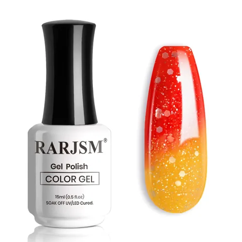 Miniatura 25 de RARJSM Esmalte de uñas en gel que cambia de color Nude Translucido Rosa a Rojo Berry, cambio de temperatura de estado de ánimo térmico, degradado