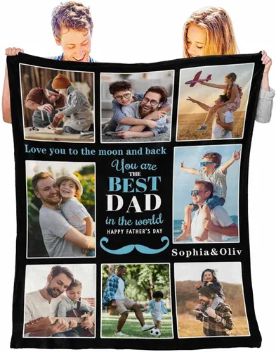 Miniatura 2 de InterestPrint Customized Blankets with Photos Gifts for Dad on Father's Day Birthday, Dad Blanket from Daughter Son Wife Personalized Throw Gifts