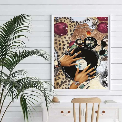 Miniatura 3 de Kits de arte de diamante para adultos principiantes, modernos kits de pintura de diamante con lunares de leopardo 5D, gemas y manualidades DIY
