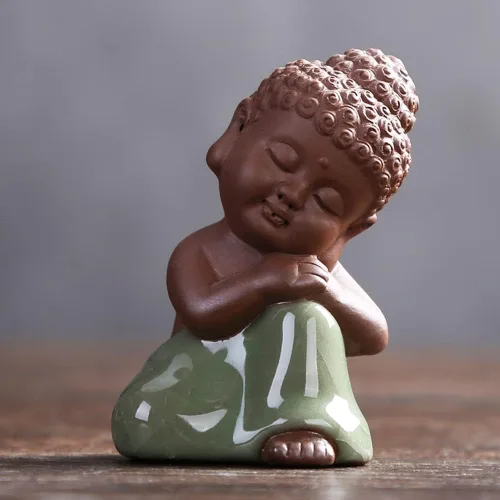 Miniatura 2 de Kingzhuo Pequeña estatua de Buda de cerámica, figura de rulai pacífica, creativas manualidades de bebé, adornos de muñecas, regalo, clásico