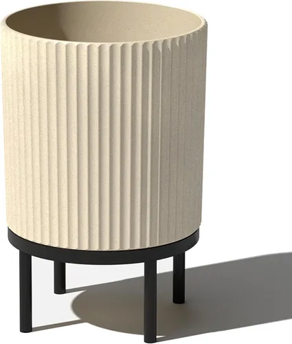 Miniatura 56 de Veradek Demi Series - Maceta redonda con soporte para porche o patio, compuesto de piedra de plástico duradero y soporte de madera, decoración