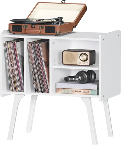 LELELINKY Soporte para tocadiscos, mesa de almacenamiento de discos de vinilo con 4 gabinetes de hasta 120 álbumes, soporte para tocadiscos de Blanco