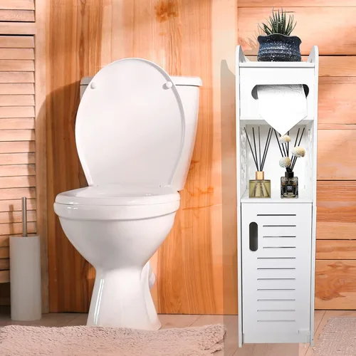 Miniatura 6 de Armario de almacenamiento estrecho para baño, gabinete de almacenamiento de papel higiénico delgado para espacios pequeños, muebles de baño