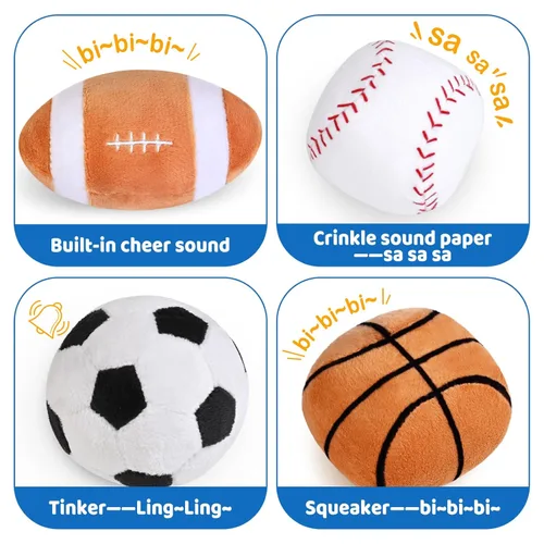 Miniatura 2 de KMUYSL Juguetes para bebés de 0 a 12 meses, mi primer bolso deportivo de peluche - 4 bolas sensoriales de juguetes suaves con crujido, sonajeros