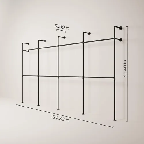 Miniatura 2 de pamo Perchero Industrial de Tubería para Ropa – Sistema de Armario Negro Montado en la Pared en Acero con Recubrimiento en Polvo – 41.4 pulgadas