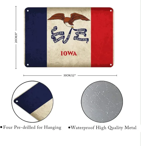 Miniatura 5 de Letrero de metal con la bandera de Iowa, recuerdo de la ciudad del país, decoración patriótica de pared del estado de Iowa, decoración de pared