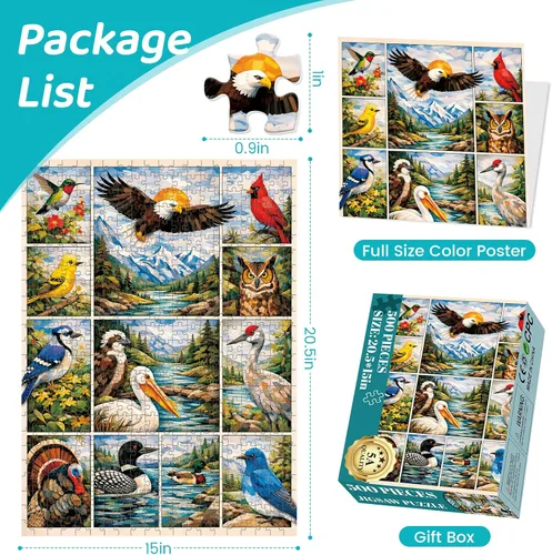 Miniatura 5 de Rompecabezas de 500 piezas para adultos, rompecabezas de pájaros y águila para adolescentes mayores, collage colorido de montaña, lago, vida