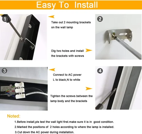 Miniatura 4 de Paquete de 2 luces de pared para exteriores de 32 pulgadas, 24 W, IP65, acrílico esmerilado, lámpara de pared, moderna, rectangular, color negro