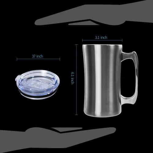 Miniatura 6 de Tazas de acero inoxidable de doble pared de 20 onzas, taza de metal para café, té y vino, tazas aisladas con asas que mantienen las bebidas frías