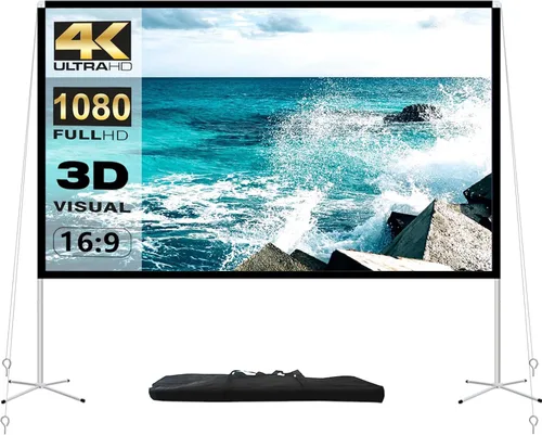 Pantalla de proyector y soporte de 100 pulgadas, pantalla de proyección portátil al aire libre 16:9 4K HD, pantalla de proyección de película con