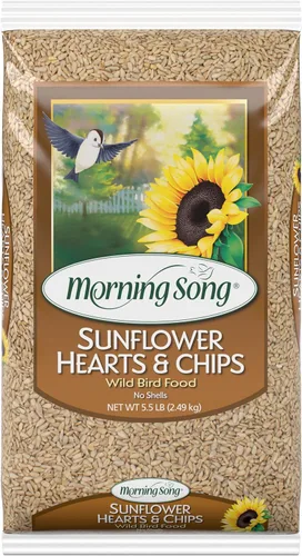 Morning Song Sunflower Hearts & Chips - Alimento para pájaros silvestres, sin ensuciar, semillas de girasol para pájaros, bolsa de 5.5 libras