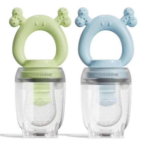 Alimentador de frutas de silicona para bebés, paquete de 2 mordedores de malla para bebés, moldes de paletas de leche materna para aliviar la