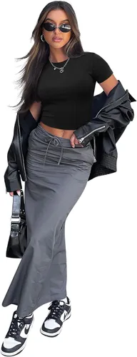 Miniatura 2 de SAMPEEL Camisetas básicas para mujer, cuello redondo, manga corta, para salir, lindas camisetas de verano, ajustadas, ropa Y2K 2024